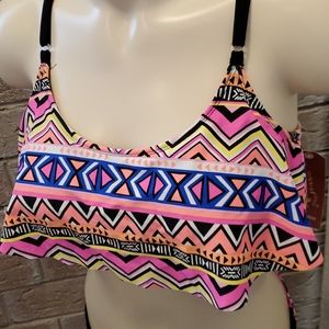 NWT Arizona Jean Aztec V Back Flounce Swim Top S